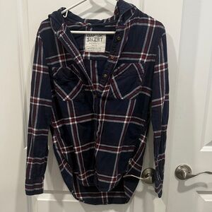 Garage Navy and Red Plaid Button Down Shirt